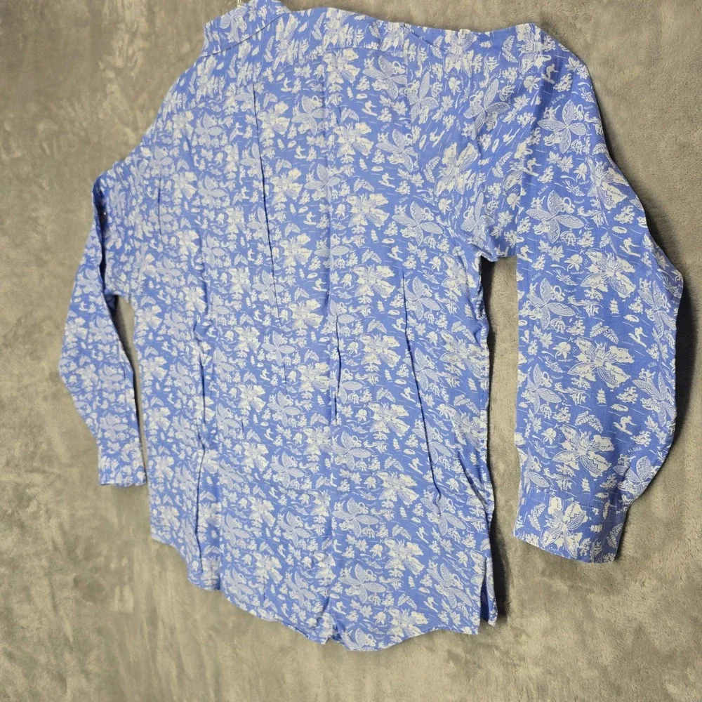 Ralph Lauren Button Down Shirt Mens XXL Blue White Linen Hawaiian Aloha Classic